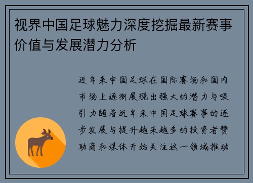 视界中国足球魅力深度挖掘最新赛事价值与发展潜力分析